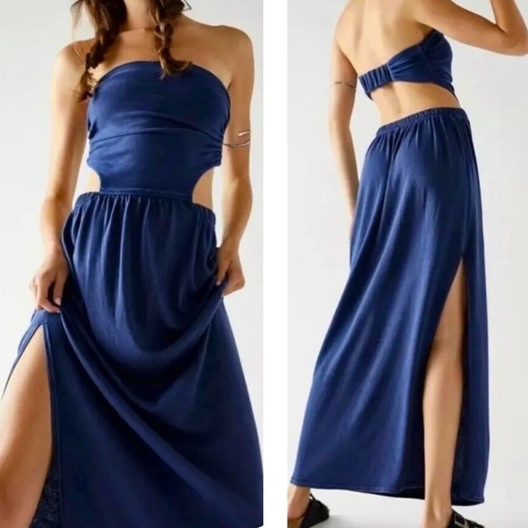 FREE People Large Blue Tangelica Strapless Maxi Dress Size L - Picture 1 of 10